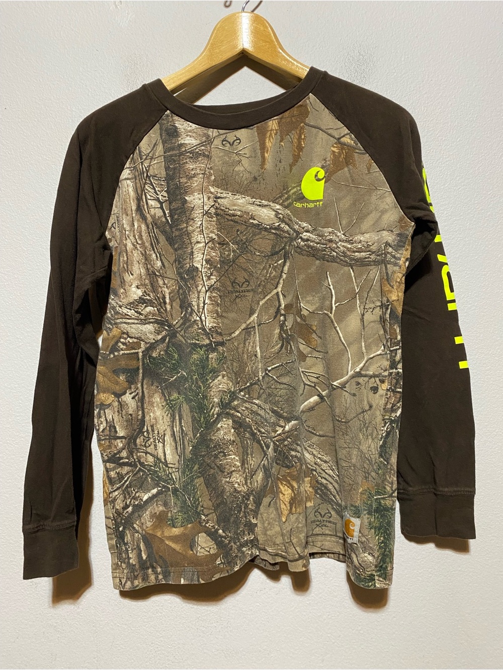 Carhartt Youth Large 10-12 Realtree Camo Brown Long Sleeve T Shirt Hunting